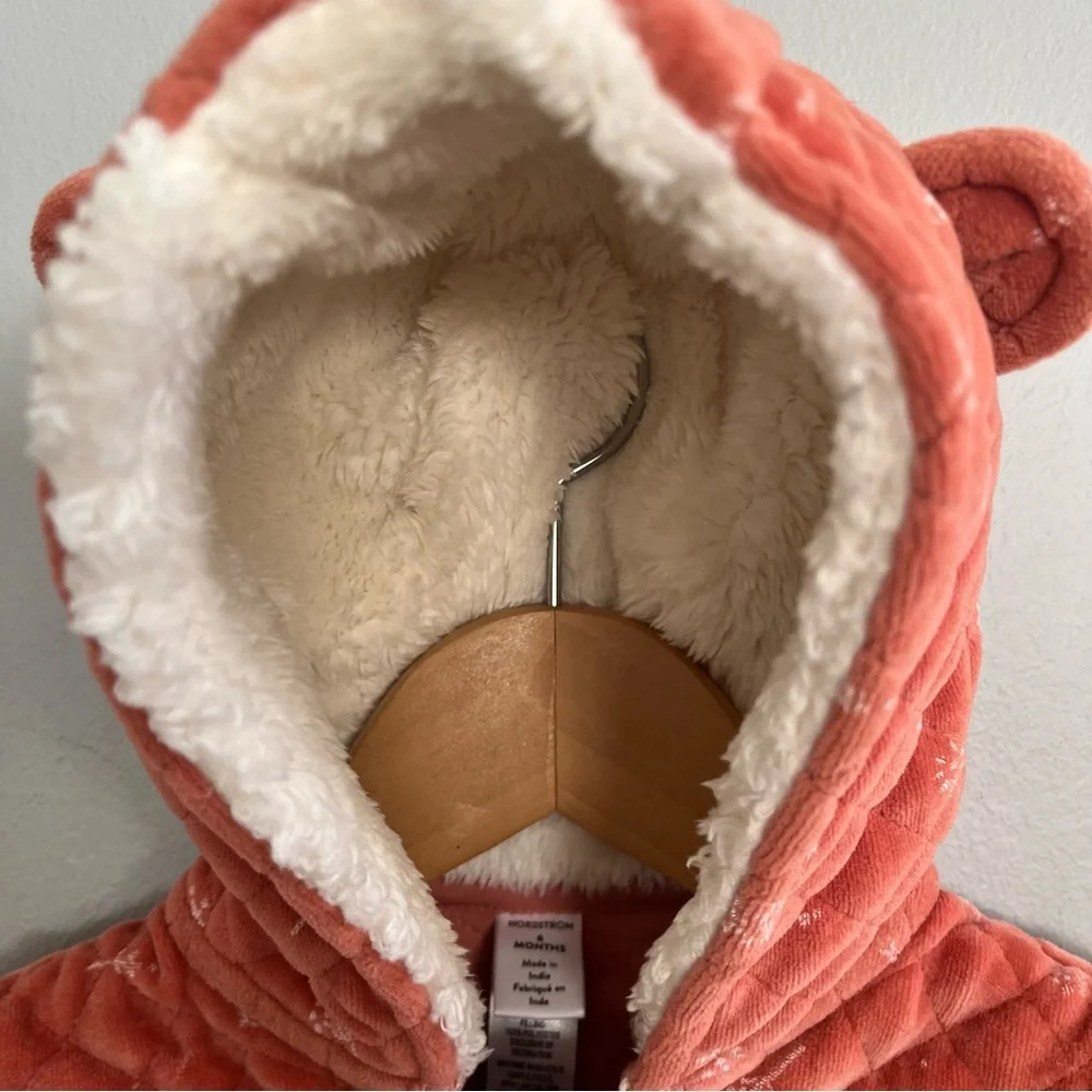 Nordstrom Baby Girl Quilted Bunting Size 6 Months Velvet Snap Front Winter